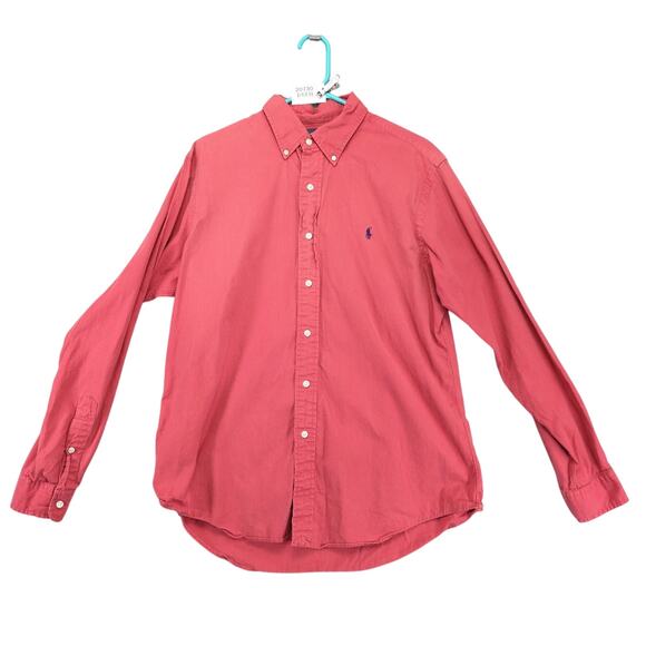 Vtg Ralph Lauren Rust Button Down Long Sleeve Shirt Men's L Custom Fit Navy Pony - Picture 1 of 10